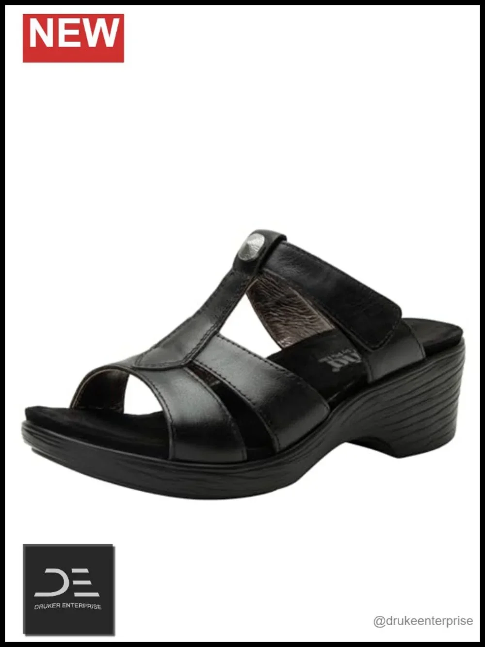 Leather Wedge Sandal with Arch Support and Slip-Resistant Outsole